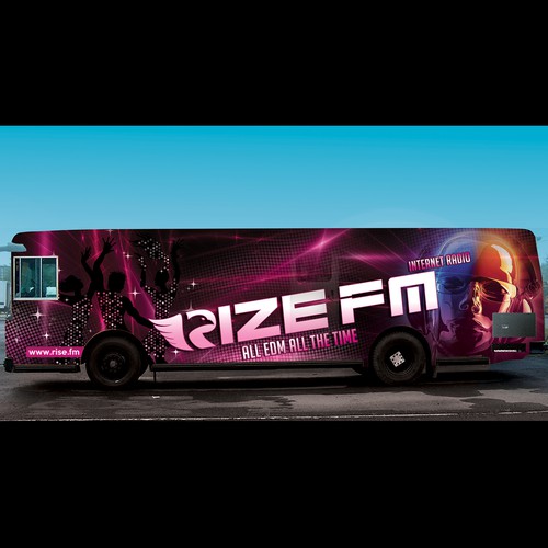 Create a bus wrap for EDM radio station that will be seen by