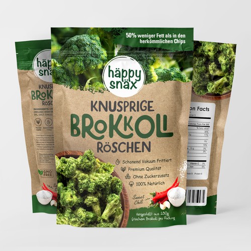 Verpackungsdesign für Doypack Gemüsechips: Vakuum frittierte Brokkoli Chips Design by Creative Selection