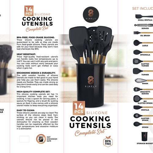 We need the best packaging for our Silicone Cooking Utensils Set Design by tomdesign.org