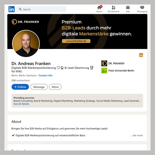 LinkedIn Header Image | B2B digital brand positioning and lead generation consultant Design by Wisden