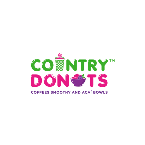 ropixさんのWe need a modern exciting logo to encompasses our Name Country Donuts Coffee smoothy bowlsデザイン