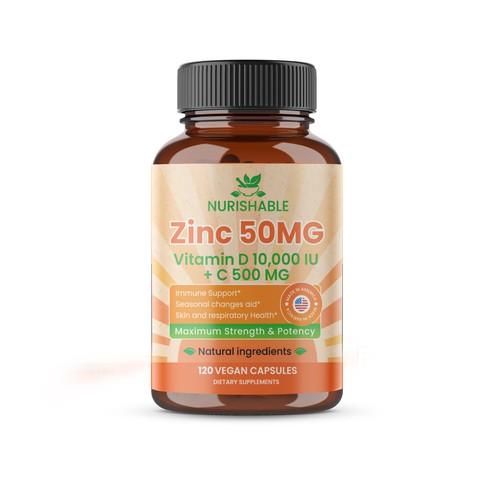 We need a "beautiful bottle label" for Zinc and Vitamin D3 supplement - Redesign Design by Designlifelk