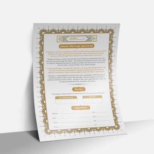 Design A Beautiful Islamic Marriage Agreement Document Template Design by G-r-a-p-h▼