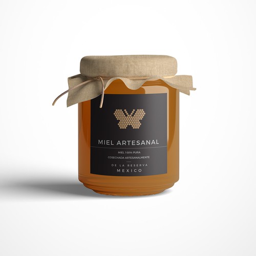 Etiqueta para miel artesanal 100% pura la de la mariposa monarca |concursos de Etiquetas de producto | 99designs
