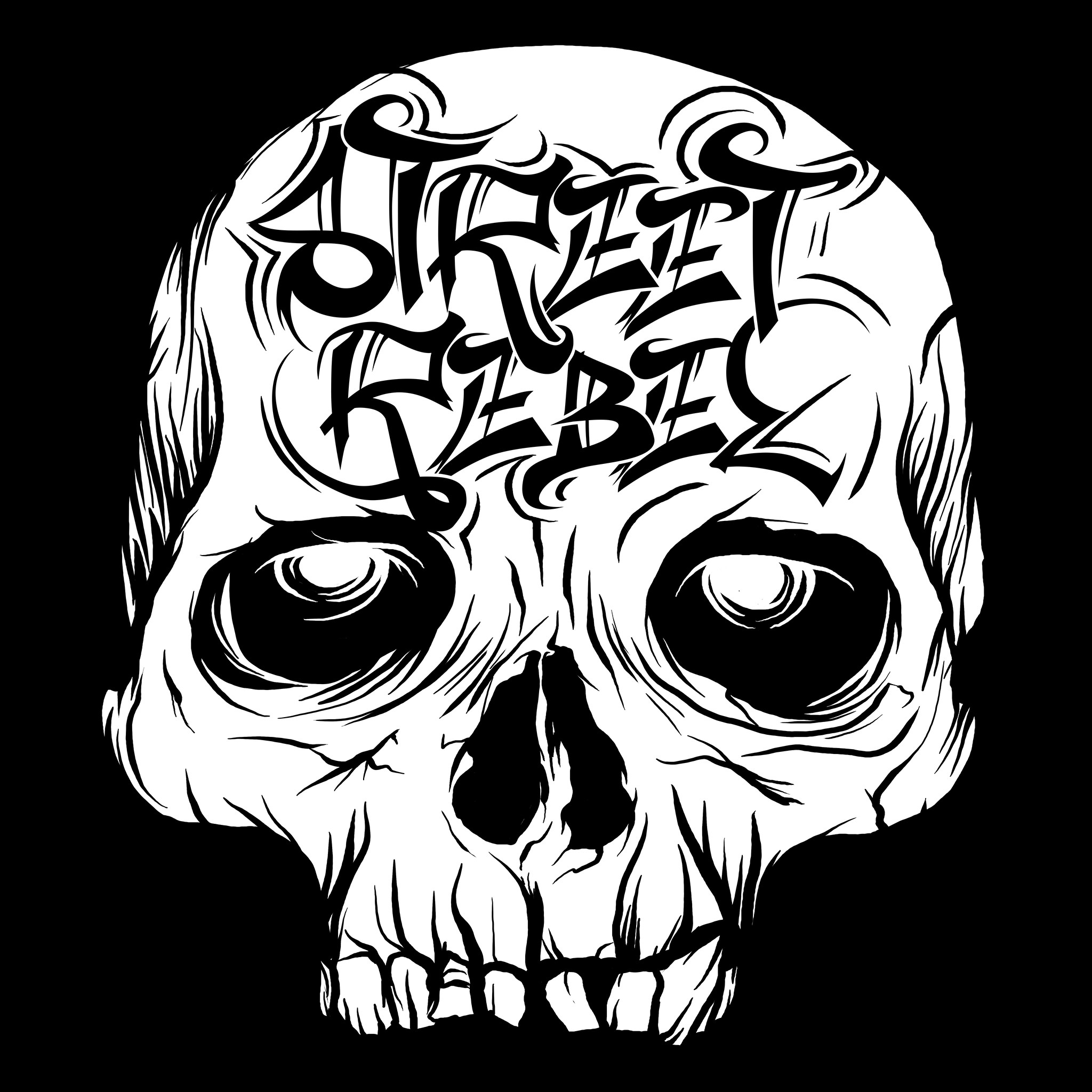 Black and white skull logo with the title 'Street Rebel'