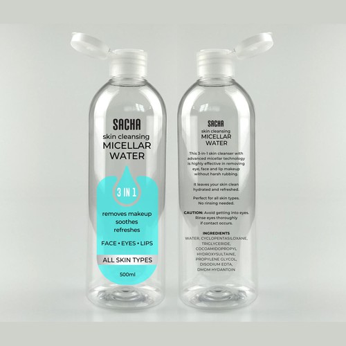 Sacha Micellar Water bottle 500ml Design by Ale!StudioDesign