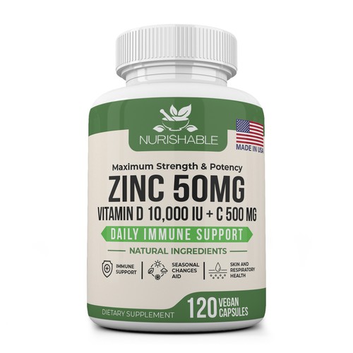 We need a "beautiful bottle label" for Zinc and Vitamin D3 supplement - Redesign Design by Fredrick Balois