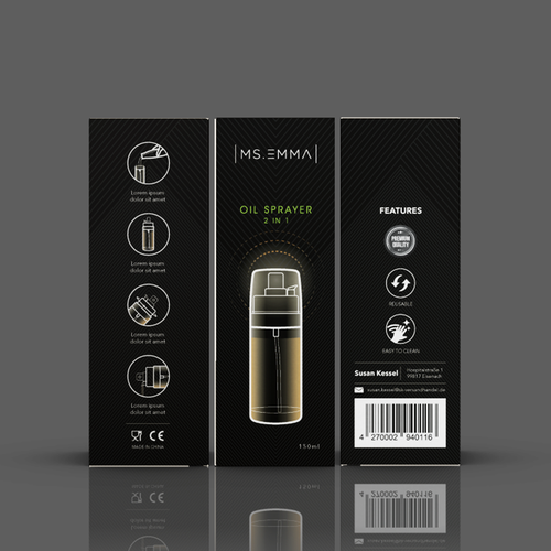 Luxury and Slim Design for a Olive Oil Sprayer Packaging Design réalisé par Denian