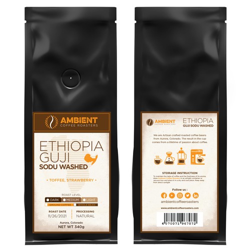 Develop front and back labels for Ambient Coffee Roasters coffee bag Réalisé par ted181 dexign