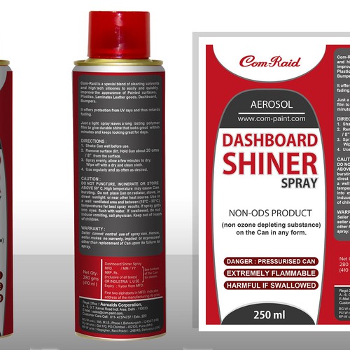 Product Label Design for AEROSOL CAN DASHBOARD SHINER SPRAY Design by DesignSBS