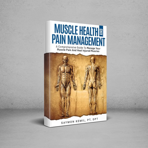 Book cover with a drawing images of the human anatomy combining muscles and bone structure. Design by digital.ian