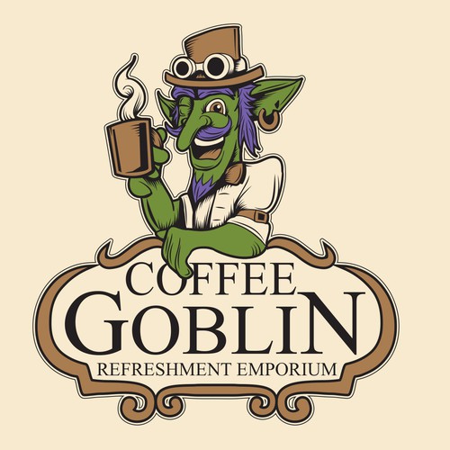 Diseño de Coffee Goblin! Design a vintage coffee logo with steampunk style for coffee bag label/website/merch de Gerardo Castellanos