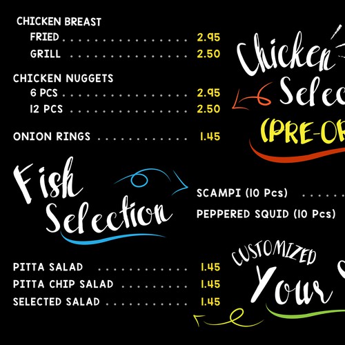 Fish and Chip Shop Menu Design Design by ata.arte