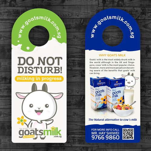 Create a cheeky postcard door knob hanger with my goat mascot. デザイン by LireyBlanco