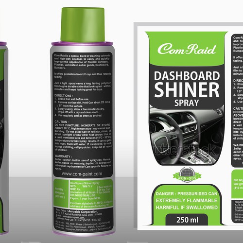 Product Label Design for AEROSOL CAN DASHBOARD SHINER SPRAY Design by DesignSBS