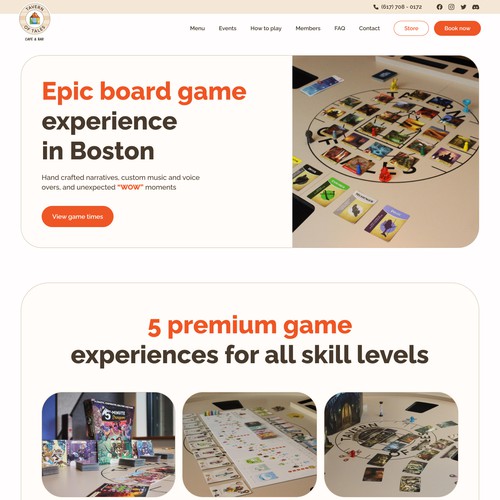 Fun, mobile friendly page redesigns for our board game cafe Design by Nastasya Alt