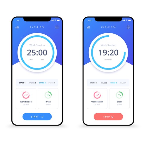 Design a beautiful Pomodoro app Design by M/Z