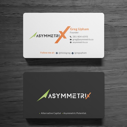 Design a cool, edgey but sophisticated business card for an alternative investment firm. Design von Roni_