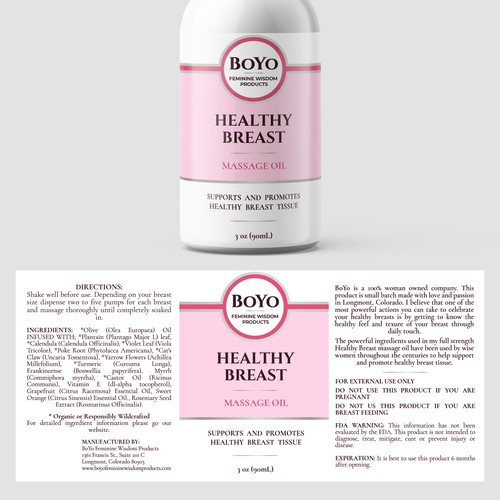 design a classy, bold healthy breast massage oil label Design by ilonaGi