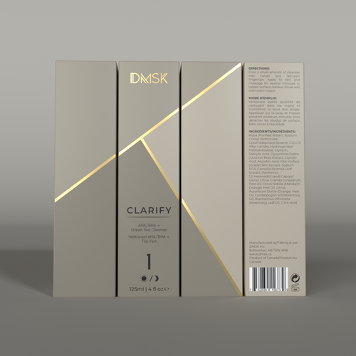 Luxury, high-end product box design for facial cleanser. Design by Tamara.D