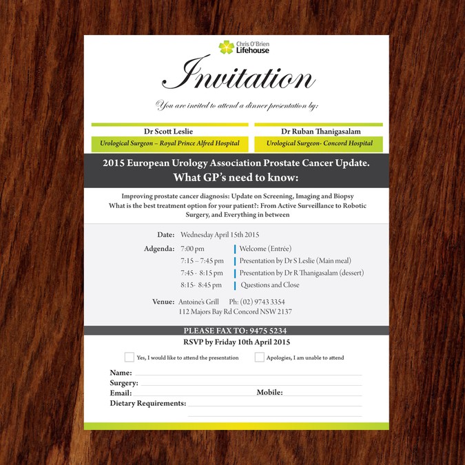 Create an elegantly professional invitation for an educational dinner