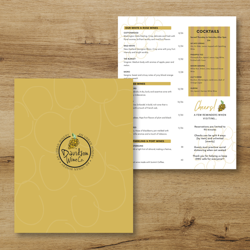 Menu redesign for urban winery, Menu contest