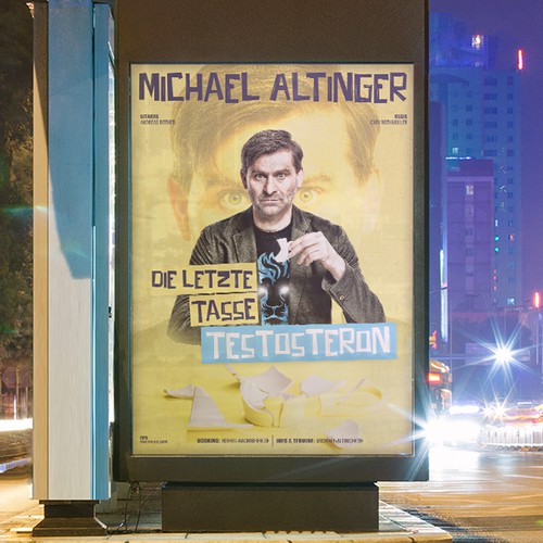 eye catching tour poster for comedian Michael Altinger Design by EyahezaK