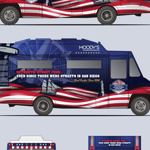 Navy Themed Food Truck Wrap Design Design by Vectogravic