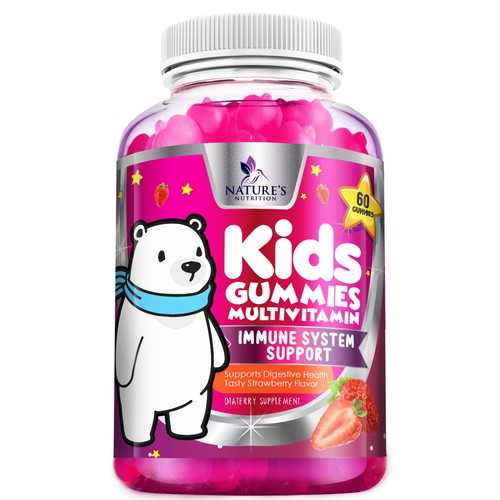 Tasty Kids Multivitamin Gummies Product Label for Nature's Nutrition Design by agooshe