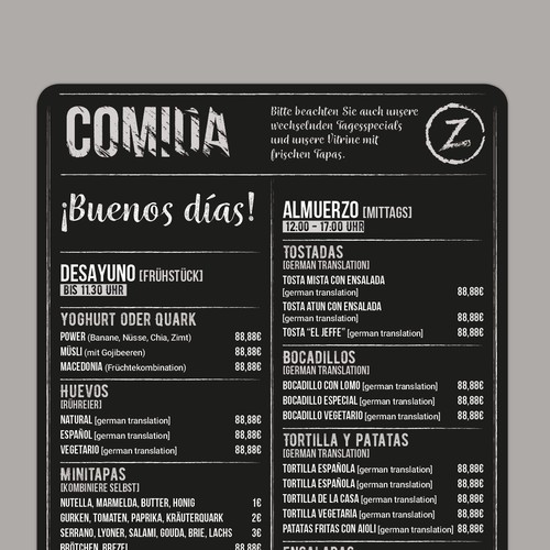 spanish menu