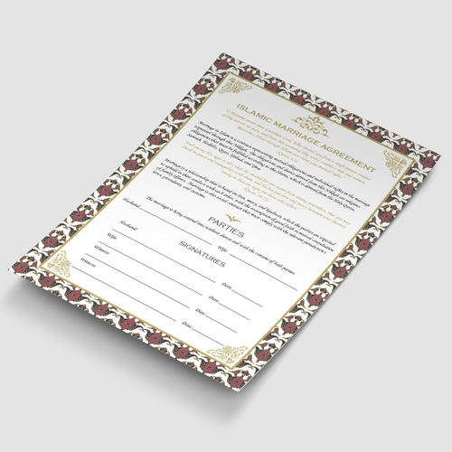 Design A Beautiful Islamic Marriage Agreement Document Template Design by Artifictial