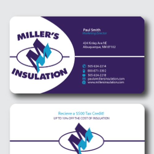 Business card design for Miller's Insulation デザイン by cheene