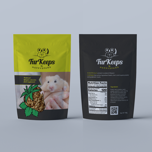 Create a fun Pocket Pet supplement label evoking a desire to maximize their lifespan. Design by Kat.Fil