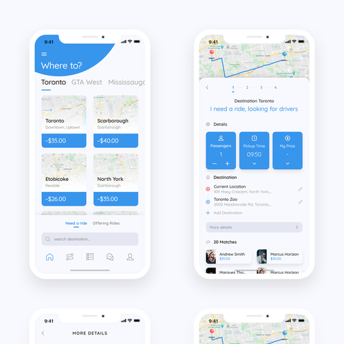 4 screen redesign for an Uber-for-X platform app Design by EYB