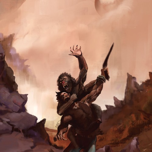 70's style science-fantasy custom art for book cover Design by Catoz