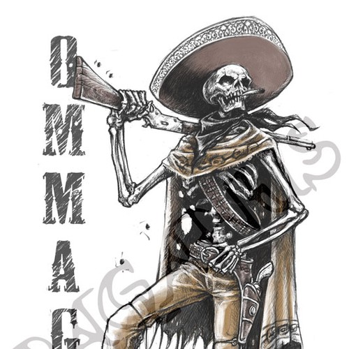 Mexican cowboy skeleton digital artwork required for tshirt print, T-shirt  contest