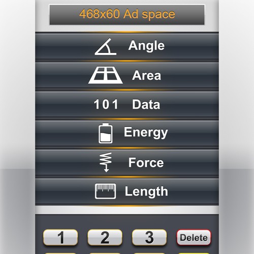 Convert Units - iPad app - Design 1 screen UI buttons デザイン by JEMatias77