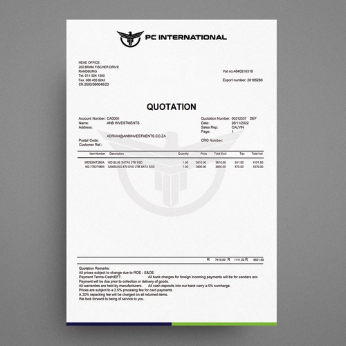 Given logo to be added to quotation to enhance brand appeal Design by Galaxiya