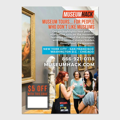 Design a postcard for a $2 million+ renegade museum tour company Design by jgsDesigns