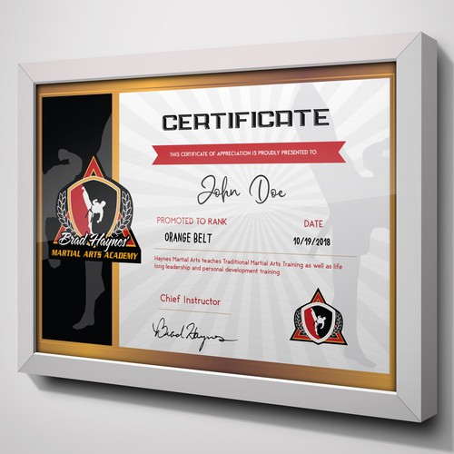 Design a beautiful Rank Certificate for Haynes Martial Arts Other