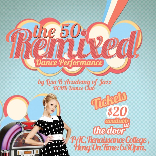 Create a poster and program for a 50's Remixed themed kids dance show! Design by J. Nater