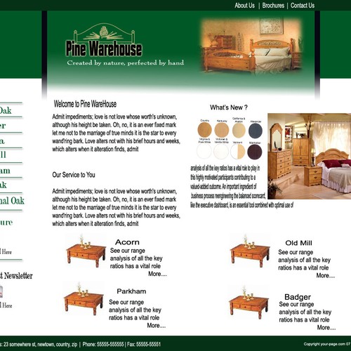 Design of website front page for a furniture website. Diseño de wilzencomp