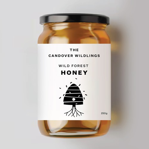 The Bees Need You! Wild Forest Honey Label Design. Design by Osolindu