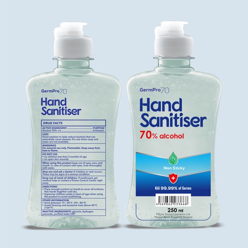 Design a Luxurious and Modern bottle label for Hand Sanitizer Product: GermPro 70!! Design by NABEEL™