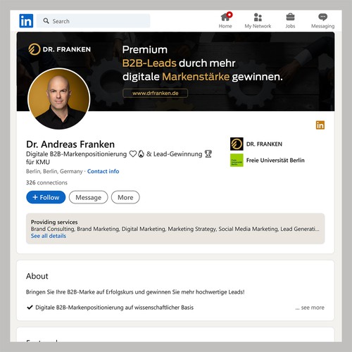 LinkedIn Header Image | B2B digital brand positioning and lead generation consultant Design by Wisden