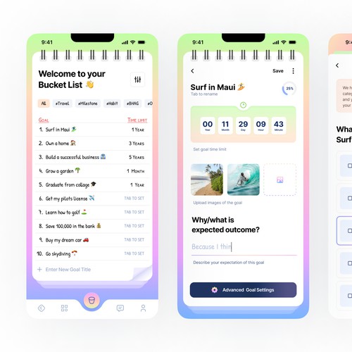 "Modern and appealing bucket list app design" Design by HM~
