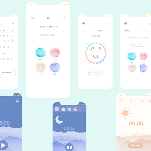 Interface Designs for Timer/Meditation app Design by Beatriz Muriel