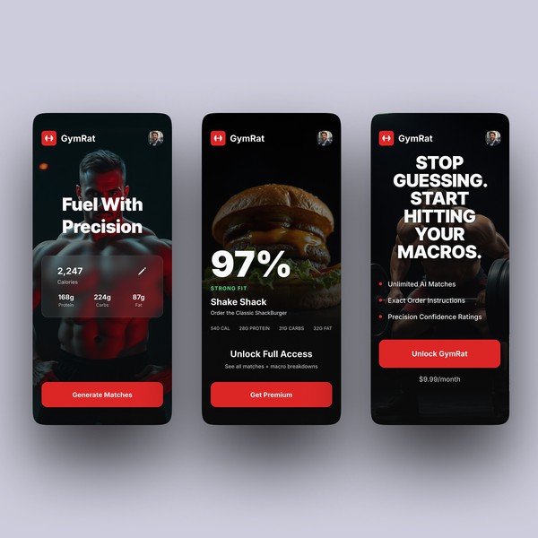 Design by abldzynr titled "GymRat | Stop Guessing. Start Hitting Your Macros."