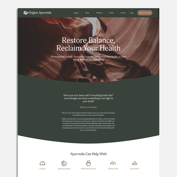 Squarespace Website Design for Ayurveda Origins