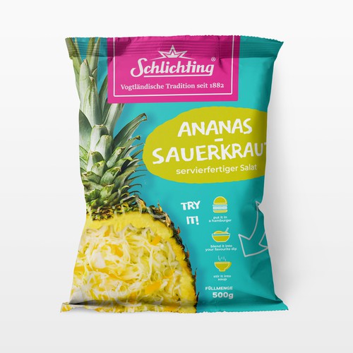 Design Stayin alife - Refresh an old fashion package for Salad with Sauerkraut, Pineapple and Apple di gingko